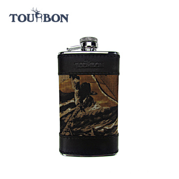 Tourbon 4oz camo 600D et cuir liqueur gravé fiole Portable en acier inoxydable vin Pot Flagon / stoup